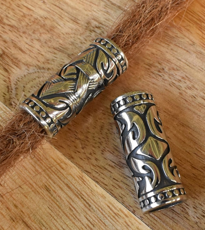 2 x Tribal Stainless Steel Beads